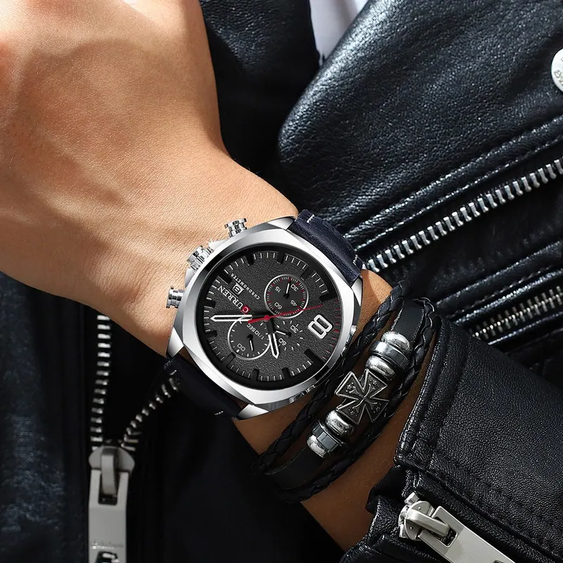 Curren Legacy Leather 8324 — Prata Branco — foto 7