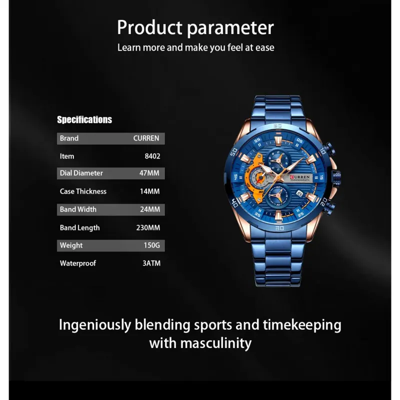Curren Steel Chrono 8402 — Azul — foto 6