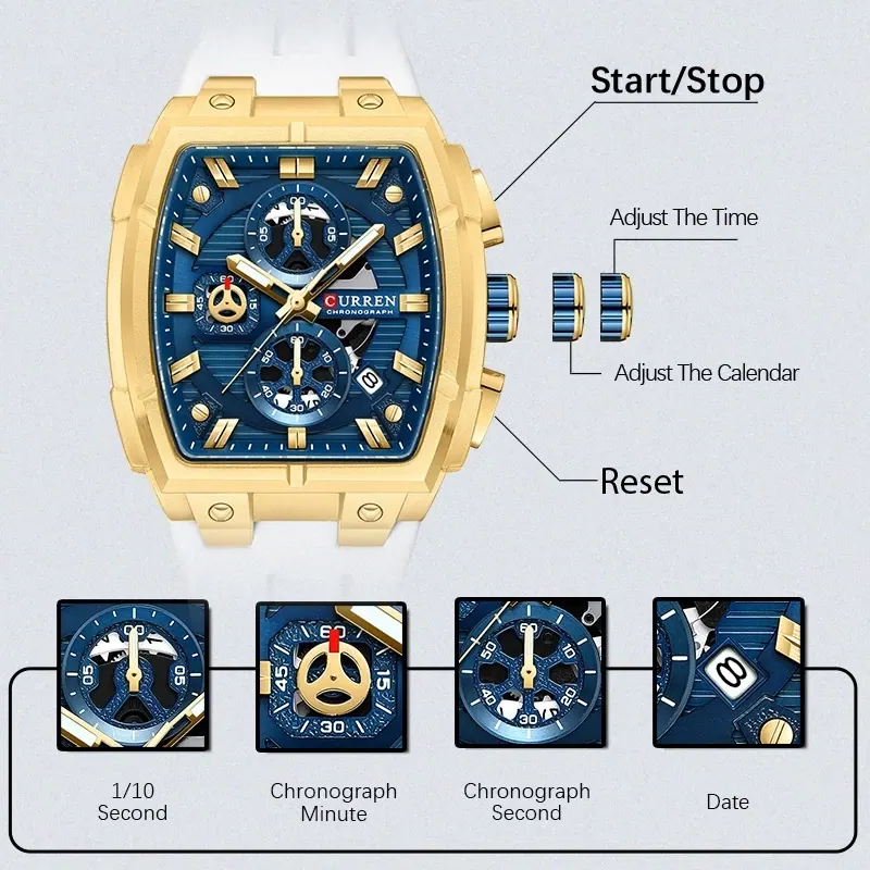 Curren Chronograph Silicone 8488XL — Dourado — foto 3