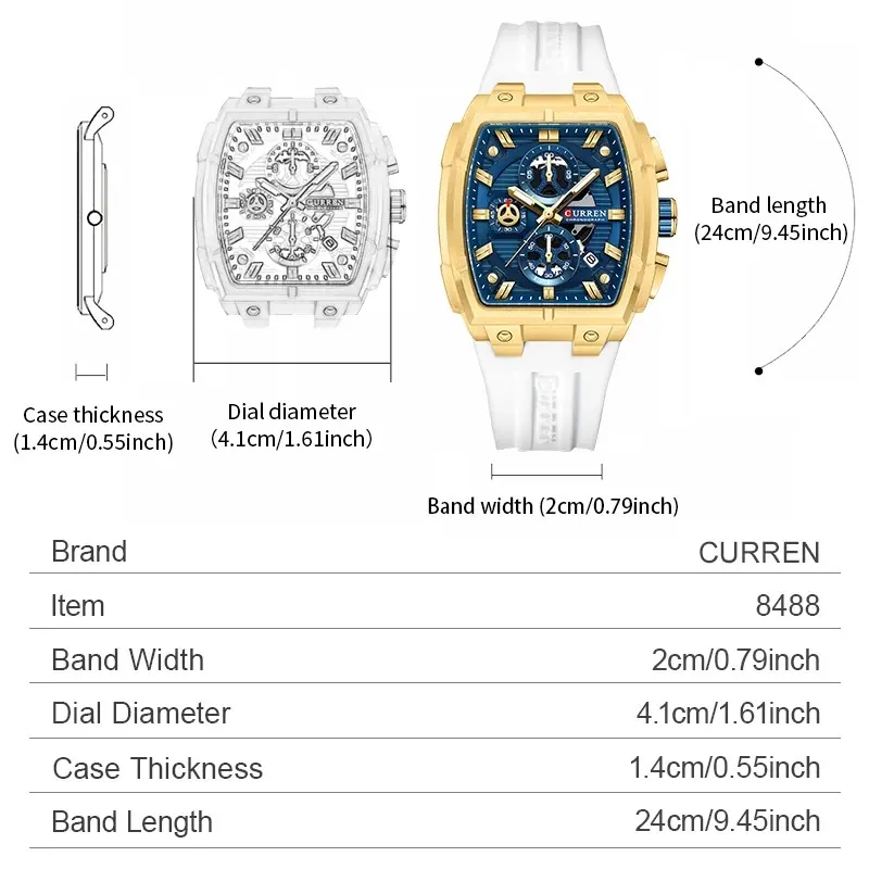 Curren Chronograph Silicone 8488XL — Dourado — foto 4